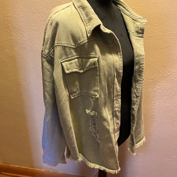 Blue B Green Denim Distressed Jacket, Size Large - Picture 3 of 5